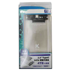 KTnet 廣鐸 TYPEC 2.5吋 SATA硬碟外接盒, 4TB大容量, USB3.2 Gen1, 全透明PC材質外殼, 抗震/防摔/防火保護硬碟, EC4, 1個
