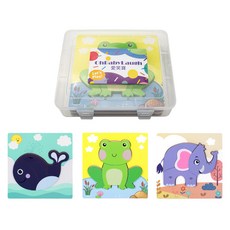 OhBabyLaugh 寶寶立體手抓拼圖3件禮盒組, 鯨魚+青蛙+大象, 3片, 1組