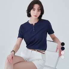 ELLEPARIS 여성용 헨리넥 반팔 티셔츠