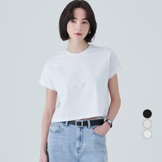 ELLE PARIS 여성용 세미크롭 롤업 반팔 티셔츠 LLEPARIS 여성용 세미크롭 롤업 반팔 티셔츠