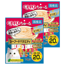 INABA CIAO 啾嚕 肉泥 SC-196 20本入, 4種x5本, 綠茶消臭成分配合, SC-196 豪華海鮮, 280g, 2袋