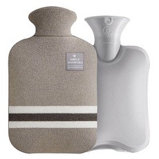 EVER HOUSE 基本熱水袋 2L+撞色條紋針織防燙布套 海軍藍, 灰色