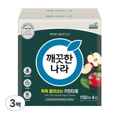 깨끗한나라 톡톡 뽑아쓰는 천연펄프 키친타올, 150매, 12개