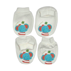 Lucky Baby 新生兒純棉護手套襪套2件組-大象(S290), 100%純棉, 手套9 x 6.5cm 腳套10 x 7cm, 1組