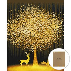 아트조이 DIY 보석십자수 캔버스형 황금나무와 꽃사슴 60 x 75 cm, 혼합색상, 1개