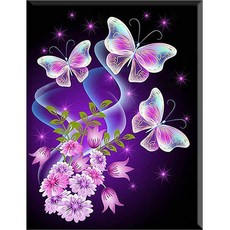 히여 DIY 보석 십자수 캔버스형 40 x 50 cm, 27. 퍼플 나비와 꽃 KS-307, 1세트