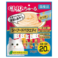 INABA CIAO 啾嚕 肉泥 SC-196 20本入, 4種x5本, 綠茶消臭成分配合, SC-196 豪華海鮮, 280g, 1袋