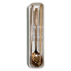 AWANA 316二件式環保餐具組 24 x 5 x 2.5cm 白盒, 玻瑰金, 筷子1雙 + 湯匙1個 + 餐具盒1個, 1組