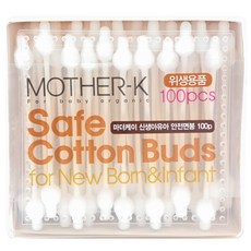 MOTHER-K 100%純棉嬰幼兒安全棉花棒100支, 特殊雙層圓厚造型設計, 100支, 1盒