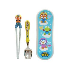 Edison 愛迪生 Pororo 湯筷盒組, 學習筷 湯匙 餐具組, 筷子 + 湯匙 + 收納盒, 藍色, 1組