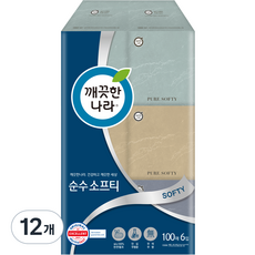 깨끗한나라 순수 소프티 천연펄프 미용티슈 2겹, 100매, 12개