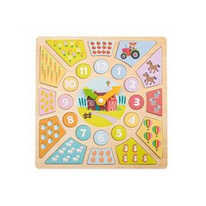 New Classic Toys 寶寶認知學習時鐘拼圖, 荷蘭木玩品牌, 天然木材與無毒塗料, 1組