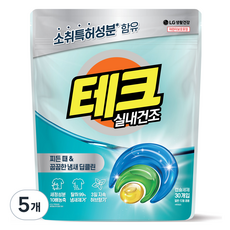 테크 실내건조 냄새딥클린 3 in 1 일반드럼겸용 캡슐세제, 30개입, 5개