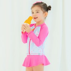 bayb 여아 플라밍고 집업 래쉬가드+수영모 세트 ayb 여아용 플라밍고 집업 래쉬가드 상하의 + 수영모 세트