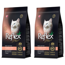 Reflex 어덜트 고양이 플러스 안티헤어볼 건식사료, 연어, 1.5kg, 2개 2개, 연어, 1.5kg