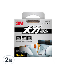 3M Scotch 超強大力膠布, 防水耐濕 黏性佳 橫向易撕 36mm x 3M 黑色, 黑, 2個