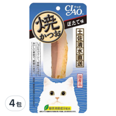 INABA CIAO 啾嚕 魚柳條 燒烤鰹魚, 干貝風味, 日本國產品, 綠茶消臭成分配合, 25g, 4包