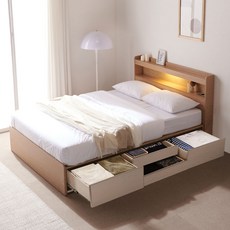 라온 빅서랍 LED 4단 수납 침대프레임 방문설치, 오크콤비
