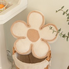 沐慕家居 花朵坐墊 靠墊, 聚酯纖維+毛呢, 長45cm高15cm, 45 x 15cm, 蜂蜜牛奶 白底奶茶線