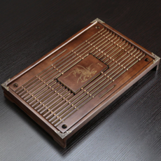 木製抽屜茶盤, 43cm x 28cm, 棕色 蘭花, 1個