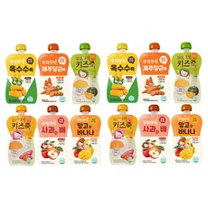 이유케어스 유아용 무럭무럭 키즈죽 6종 세트, 옥수수, 당근, 단호박, 고구마, 사과랑배, 망고랑바나나, 2세트, 100g
