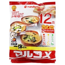 Marukome 一休綜合味噌湯, 12包, 日本原裝進口, 道地日式風味, 豆腐油豆腐裙帶菜3種配料口味, 216g, 1袋