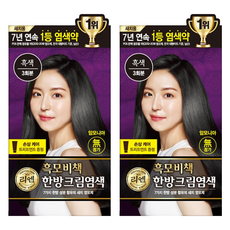 리엔 흑모비책 새치염색크림 한방염모제, 흑색, 2개