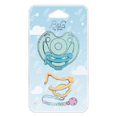 Baby Garden 香草奶嘴萬用扣夾 2入, 適用於PHILIPS Soothie系列奶嘴, 藍色+黃色, 無奶嘴, 藍色 + 黃色, 1組