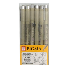 SAKURA 櫻花 PIGMA MICRON 筆格邁 代針筆 6支套裝，適合描線、插畫、原稿創作, 黑色, 1盒