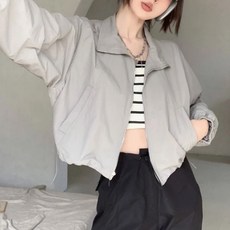 立領短版防風外套，聚酯纖維材質, 肩寬47cm 胸寬55cm 袖長58cm 全長61cm, 灰色