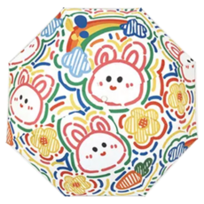 JB Design 兒童自動折疊傘 - 塗鴉彩虹兔, 展開97x57公分, 97 x 57cm