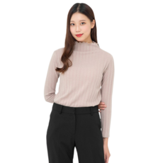CARET 女款捲邊半高領羅紋針織上衣, Free Size, 深米色