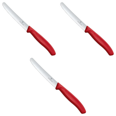 VICTORINOX 瑞士維氏 Swiss Classic 經典番茄刀 鋸齒削皮刀 紅色 11cm 刀刃 瑞士製造, 3支