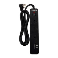 PHILIPS 飛利浦 4開6插雙USB延長線 CHP4760BA/96, 1.8m, 黑色, 1個
