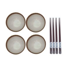 JUST HOME 日式質感飯碗+筷子8件組 (碗11.5x5.8cm, 筷子22.5cm), 碗11.5 x 5.8cm 4個+筷子22.5 4雙, 卡其色, 1組