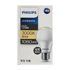 PHILIPS 飛利浦 LED易省燈泡 9W, 黃光, 1個