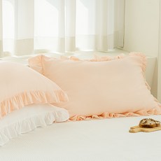 더자리 소프트 피그먼트워싱 보송보송 프릴 베개커버 2P, 피치퍼프