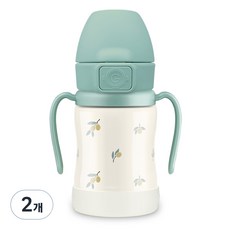 그로미미 원터치 스테인리스 빨대컵 200ml, 2개, 올리브 피스타치오