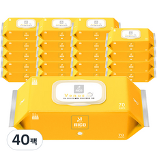 리꼬 저자극 더플래닛 비너스 유아물티슈 캡형 화이트, 40팩, 70매
