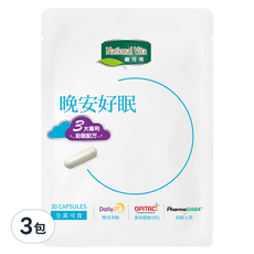 National Vita 顧可飛 晚安好眠膠囊, 30顆/袋, 含GABA, 500mg, 3包