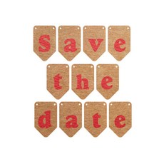 와니데코 플래그 Save the date 크라프트 웨딩가랜드, 레드, 1세트