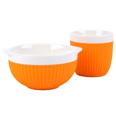 투데코 실리콘 도자기 이유식기 세트, 비비드 오렌지, 컵 + 공기