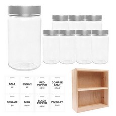 홈앤라이프 투명 원형 PET 양념통 금속 실버 캡 300ml x 8p + 투명 스티커 8p + 사각 선반 세트, 1세트, 양념통 원형 8p + 투명 스티커 8종 + 사각 2단 선반