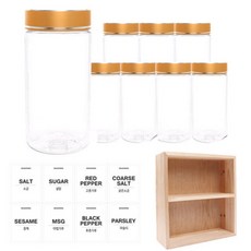 홈앤라이프 투명 원형 PET 양념통 금속 골드 캡 350ml x 8p + 투명 스티커 8p + 사각 선반 세트, 1세트, 양념통 원형 8p + 투명 스티커 8종 + 사각 2단 선반