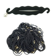루머스 진주 고리형 올림머리 도구 HU062 + 슬림 머리끈 블랙 HU095 100p, 혼합 색상, 1세트