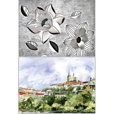  로엠디자인 실리콘 식탁매트 블랙플라워 + 도시풍경, 1, 385 x 285 mm 