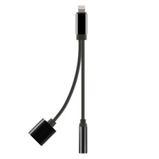 올웨이즈 iOS11 호환 블랙 라벨 듀얼 이어폰 충전 멀티 젠더 블랙, 1개, 17cm
