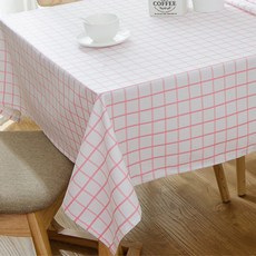 이코디 더블 그리드 코튼 테이블 보, 핑크, 90 x 90 cm