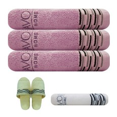 송월타월 샤보렌 모던블럭 세면타월 3p + 샤보렌 바스타올 아이보리 + 샤보렌 모던블럭 슬리퍼 노랑 L, 분홍, 1세트