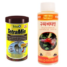 테트라 민 프로크립스 열대어 사료 소 + 구피 비타민 120ml, 1세트